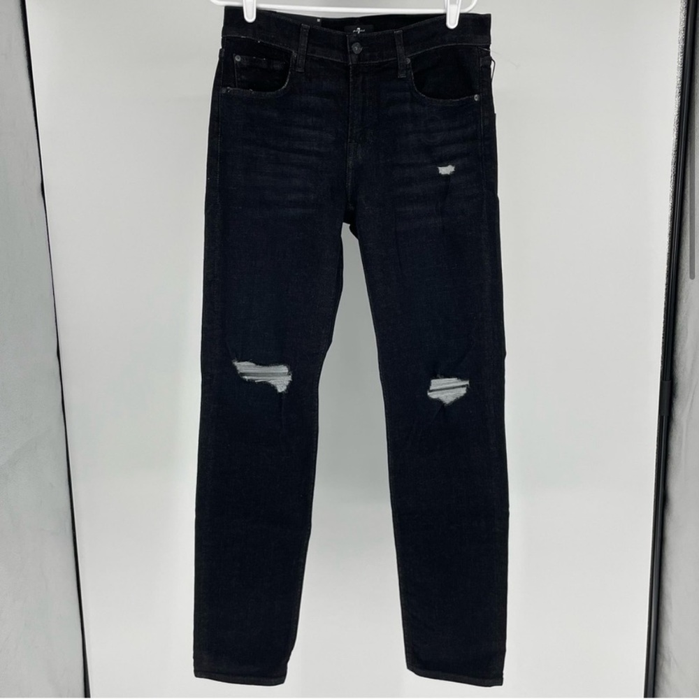 7 FOR ALL MANKIND NWT MEN’S SLIMMY SLIM STRAIGHT JEANS BLACK DISTRESSED 32 33 36 - Picture 2 of 15